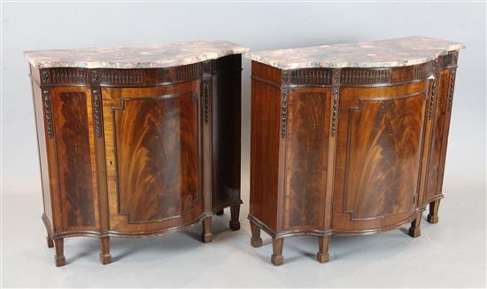 A near pair of 18th century style mahogany side cabinets, W.3ft 2in. & 2ft 10.5in., D.1ft 5.5in & 1ft 5in. H.2ft 10in.